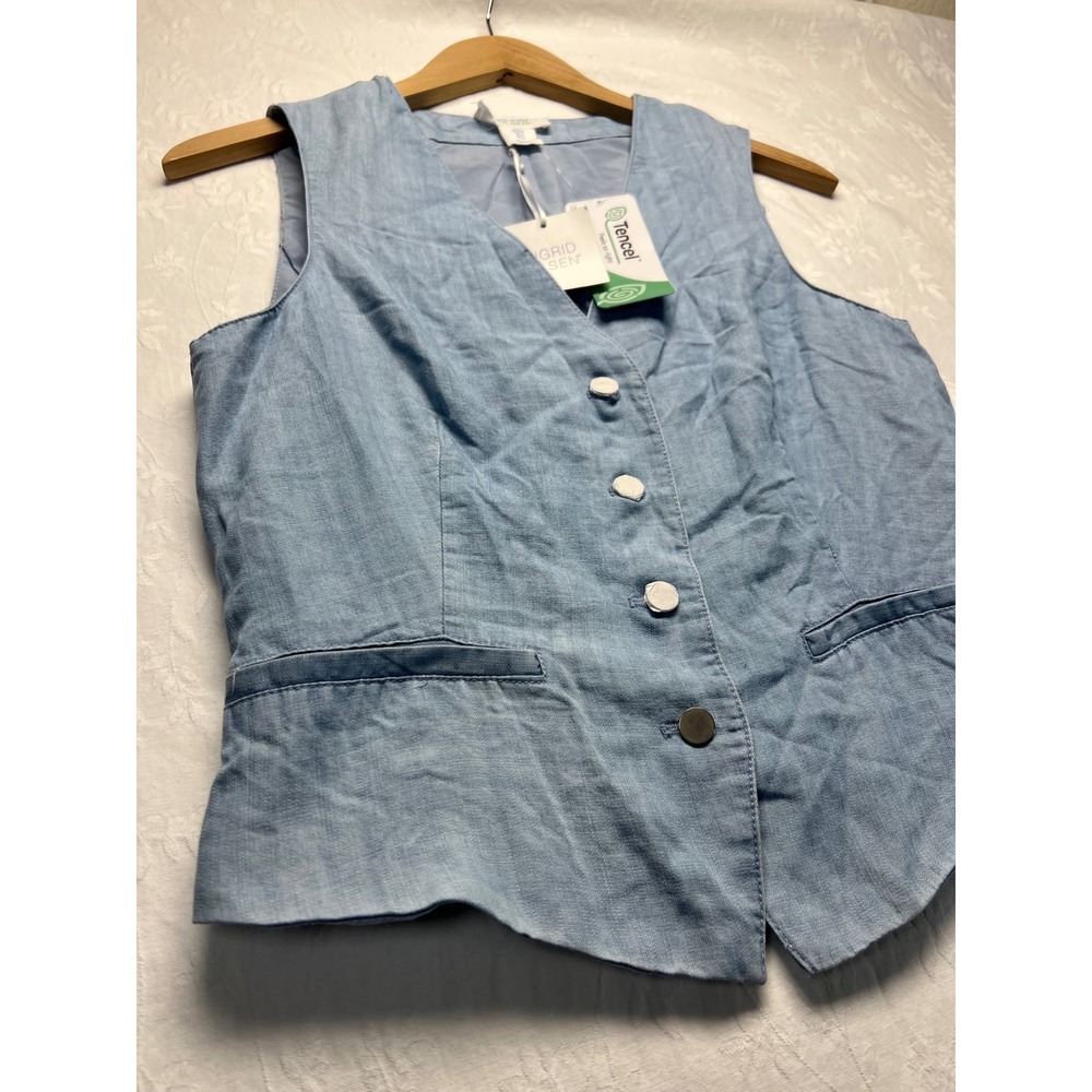 Sigrid Olsen Blue Denim Vest Top Tencel Lightweight Sleeveless Button Front S - Picture 9 of 13